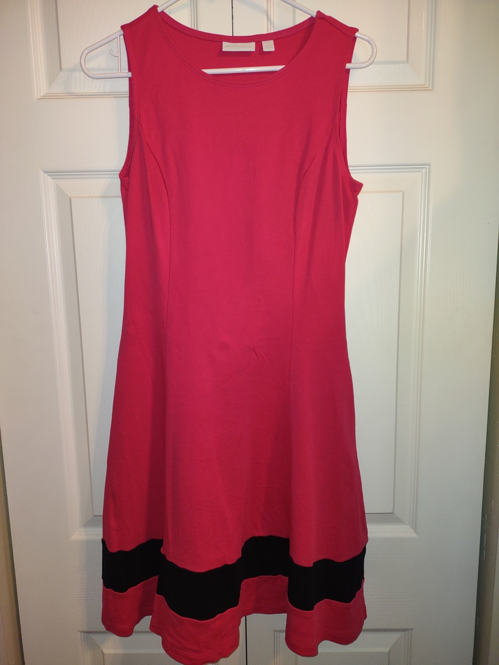 New York & Company Sleeveless Pink Midi Dress with Black Hem Bands
